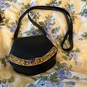 SALE!  Beautiful black leather purse with detachable straps